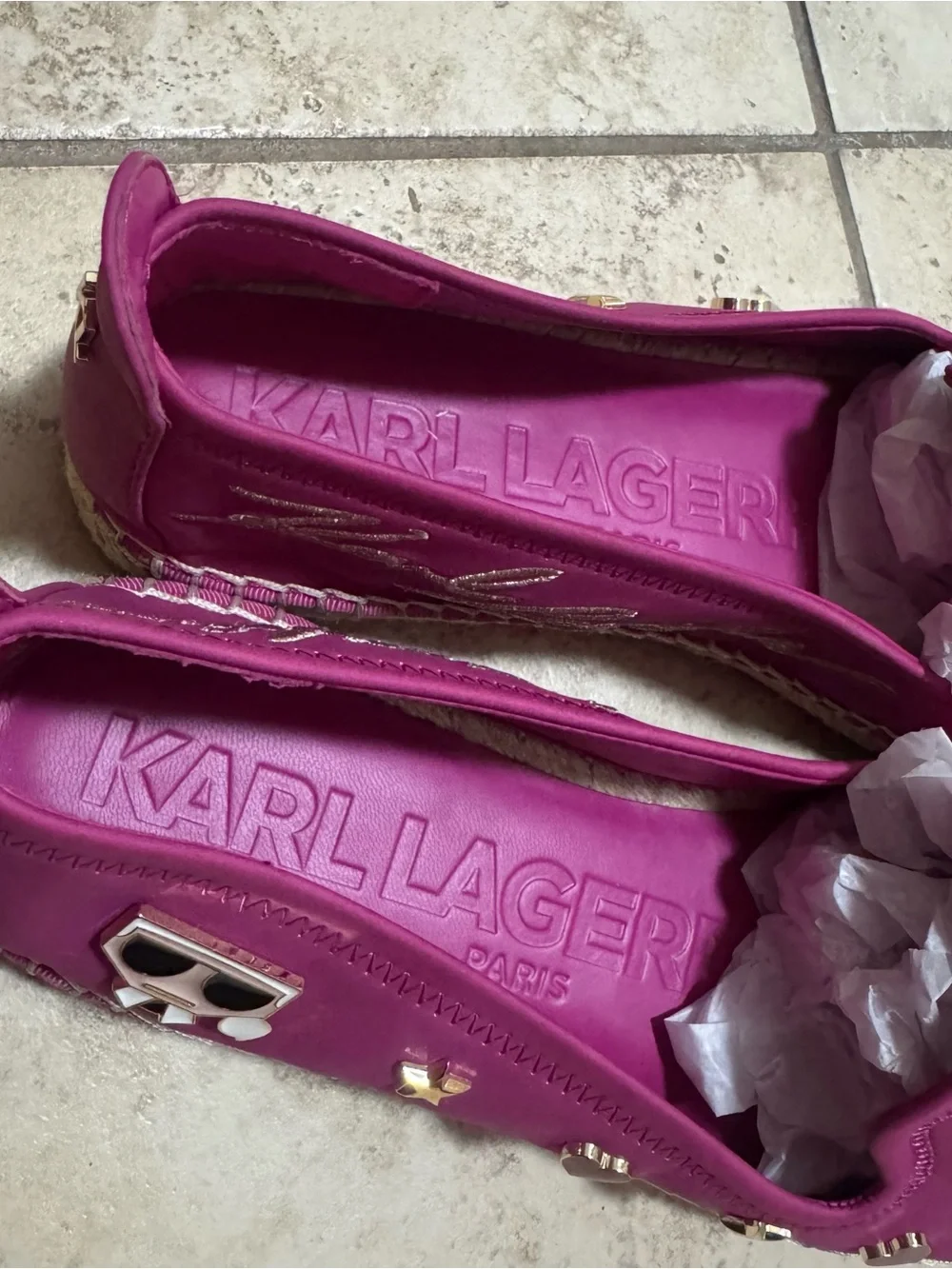 Karl Lagerfeld Fuchsia Slip-On Espadrilles with Enamel Charms